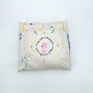 Pillow Cushion Handmade Embroidery Craft Floral Lace Crochet Multicolor Boho
